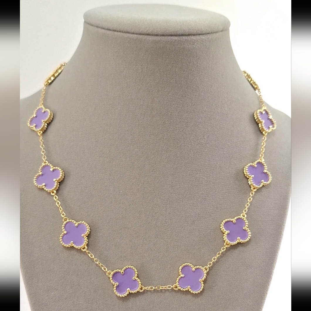 Purple Enamel Multi Clovers Necklace